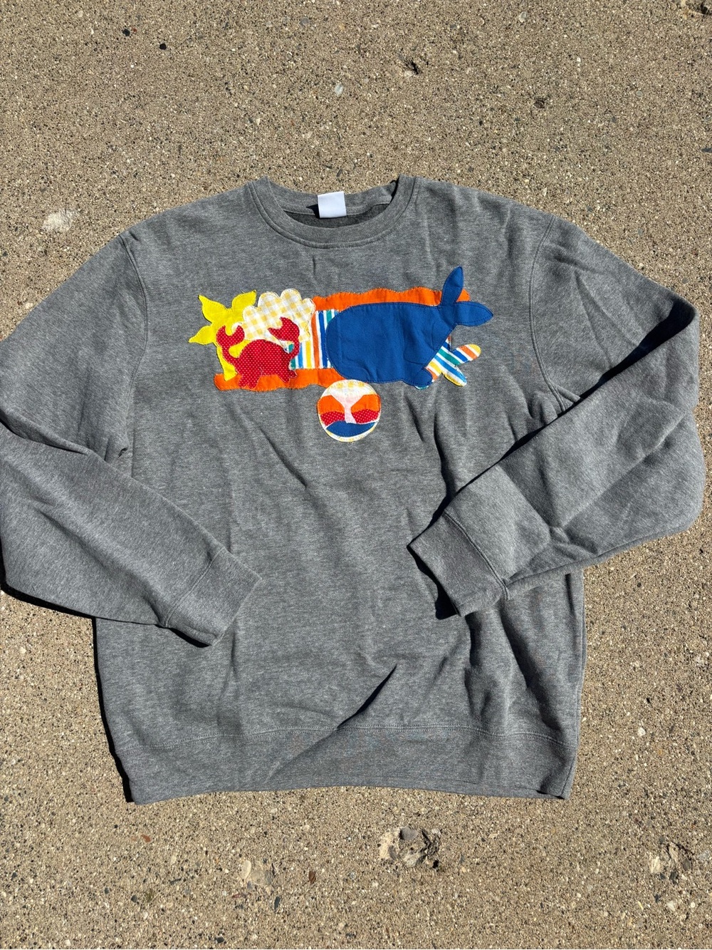 Gray Crewneck Sweatshirt with Colorful Sea Life Appliqué